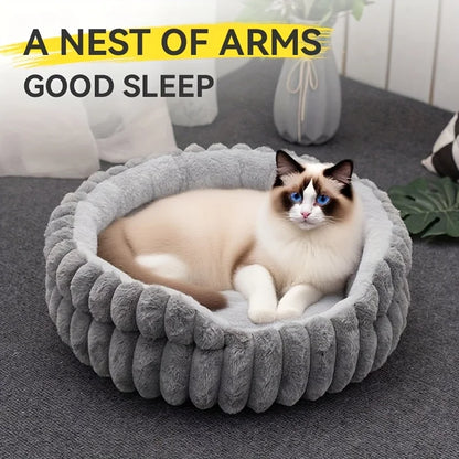 Cat Bed Round Plush Fluffy Nest Bed Cats Pet Cushions, Cozy for Indoor Cats or Small Dog beds, Doughnut Calm Anti-nxiety Dog Bed