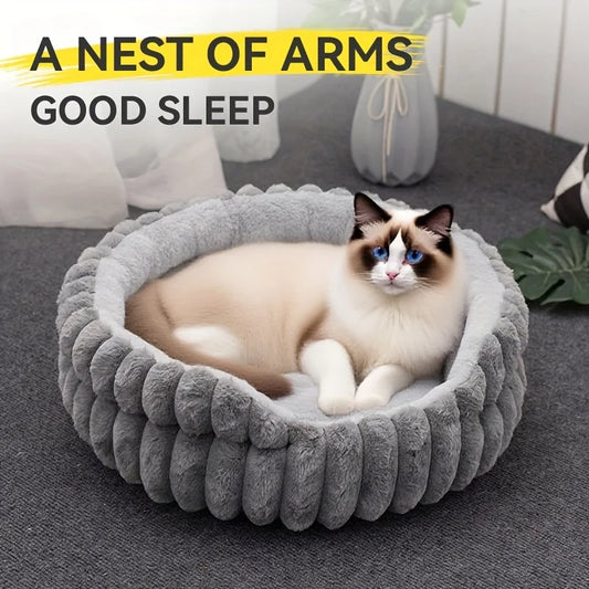Premium Calming Plush Pet Bed Round Donut Bed for Cats and Small Dogs