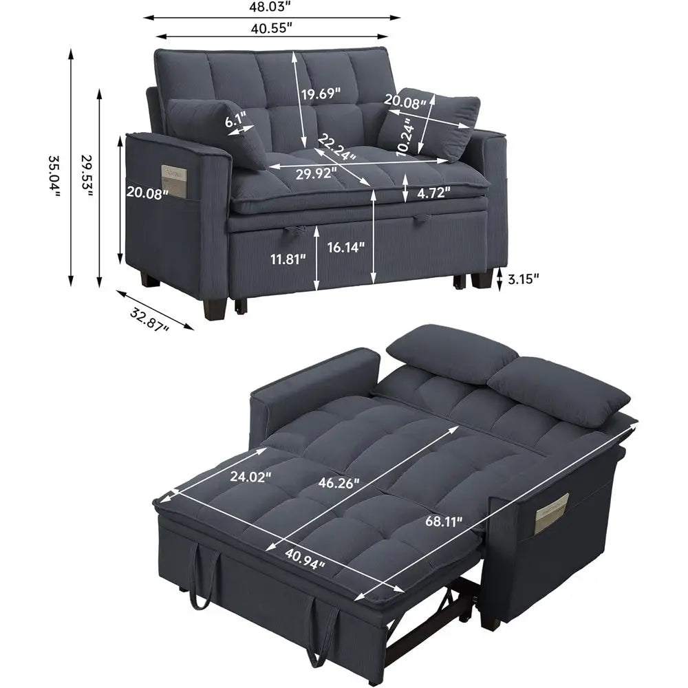 3-in-1 Convertible Sofa Bed with Pull-Out Sleeper