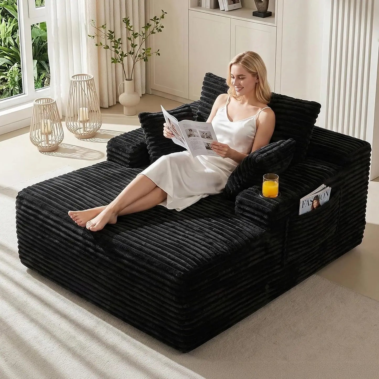 Oversized Corduroy Chaise Lounge Chair | Boneless Sleeper Sofa, Vacuum Compressed for Easy Delivery