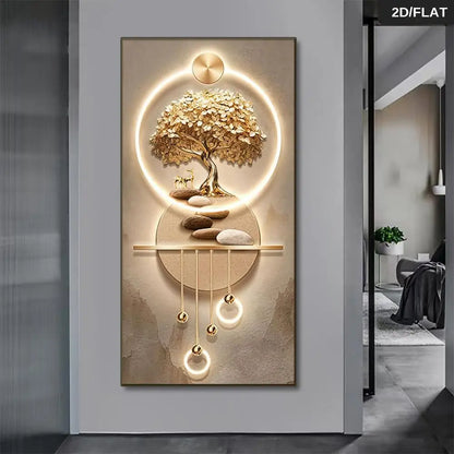 Modern Abstract Tree of Life Canvas Wall Art Elegant Gold Botanical Frameless Print