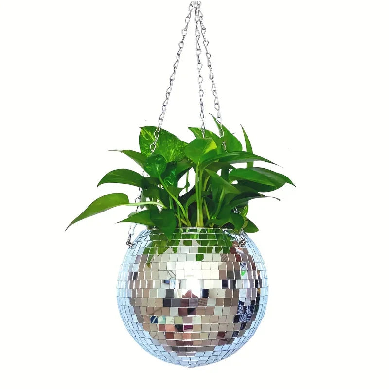 Disco Mirror Ball, Hanging Flower Pot, Hanging Basket, Indoor Ornament, Bohemian-inspired Mirror Ball, Space-saving