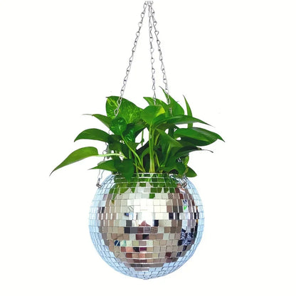Disco Mirror Ball, Hanging Flower Pot, Hanging Basket, Indoor Ornament, Bohemian-inspired Mirror Ball, Space-saving
