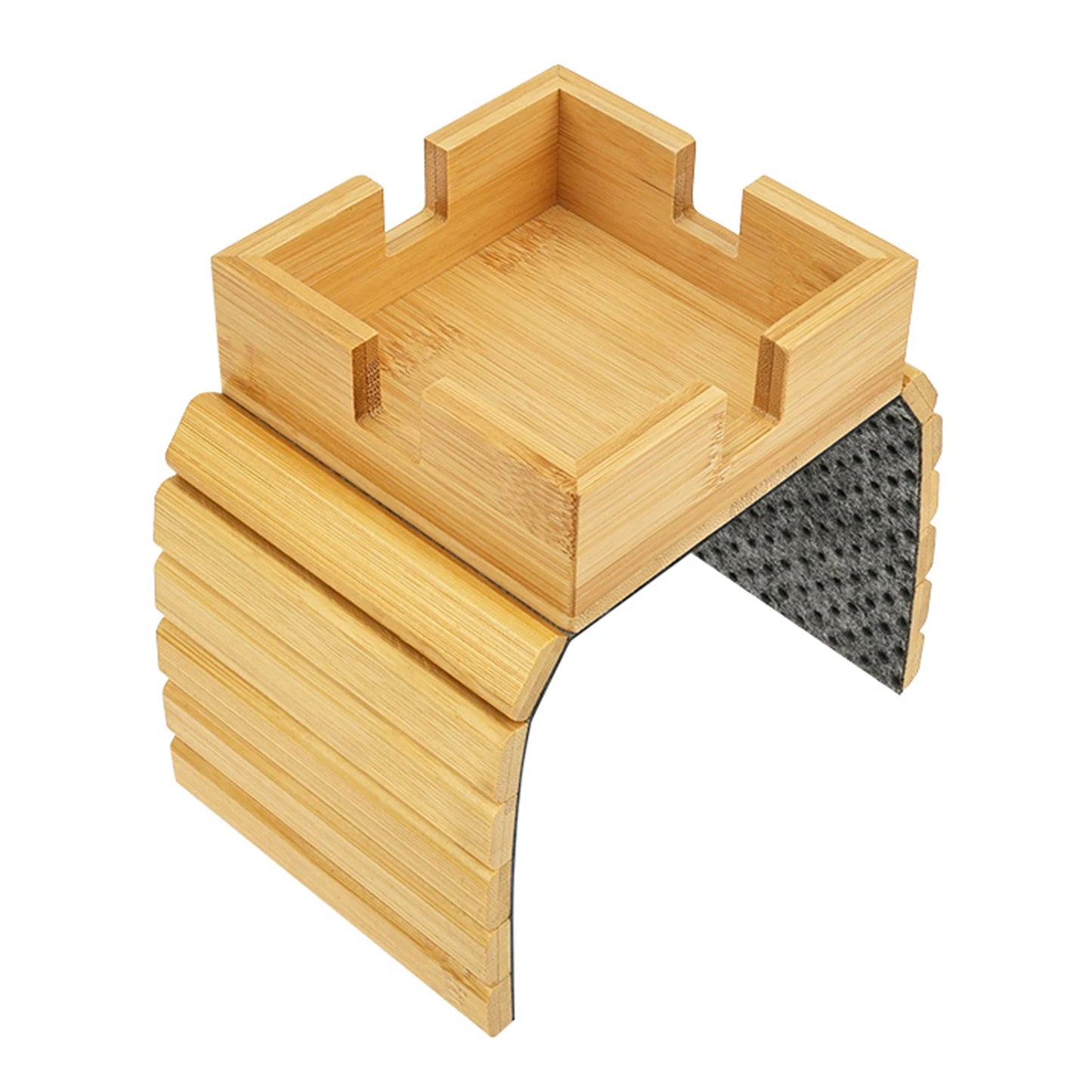 3-in-1 Bamboo Sofa Armrest Tray with Rotating Cup Holder